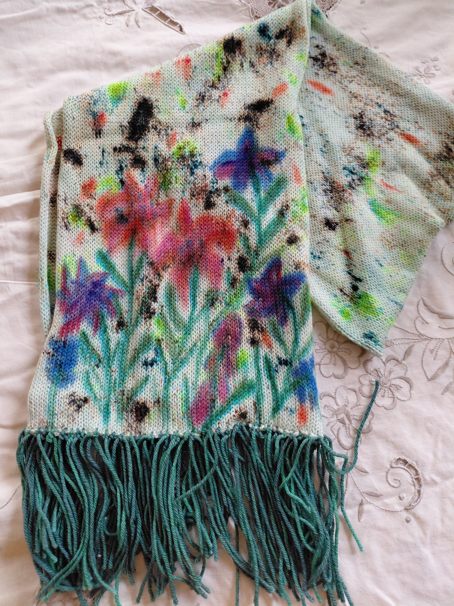 Hand Painted Merino Scarf - Floral Garden