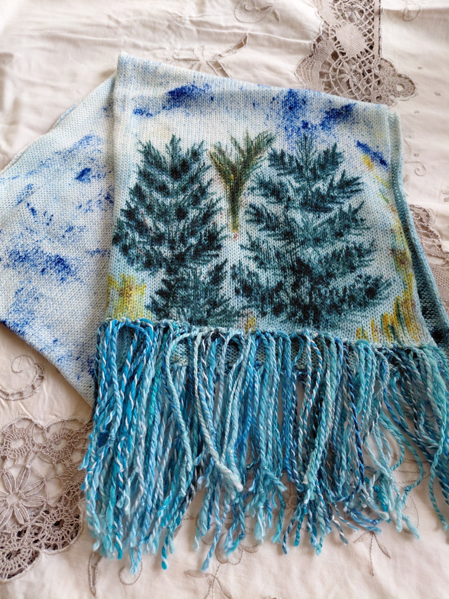 Hand Painted Merino Scarf - The Pine Tree