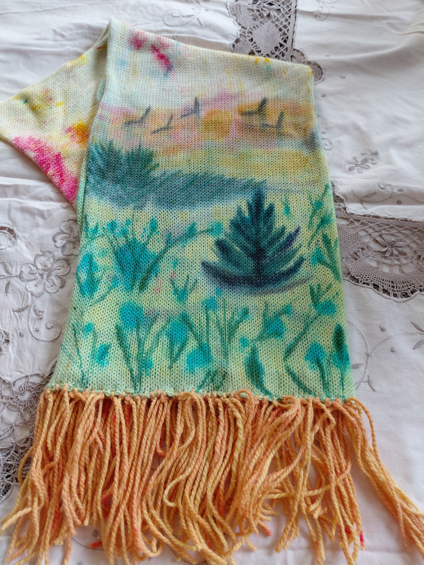Hand Painted Merino Scarf - The Perfect Christmas Tree