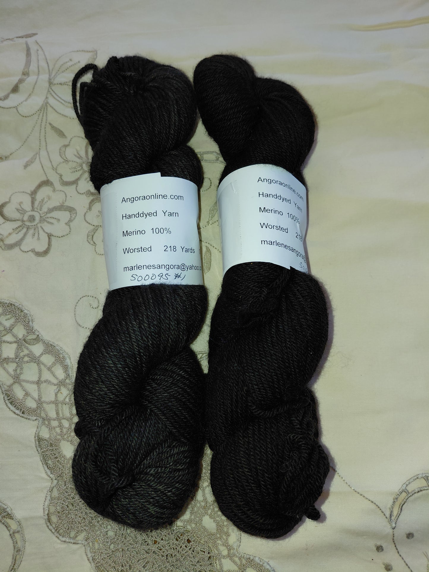 Hand Dyed Black Merino Yarn, Worsted, 218 yd.