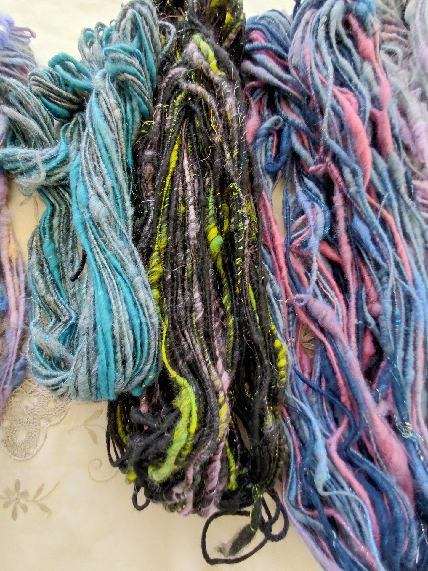 Handspun Corespun Merino Angora Art Yarn - Thick N Thin, Bulky Weight, Corespun - 56 Yards