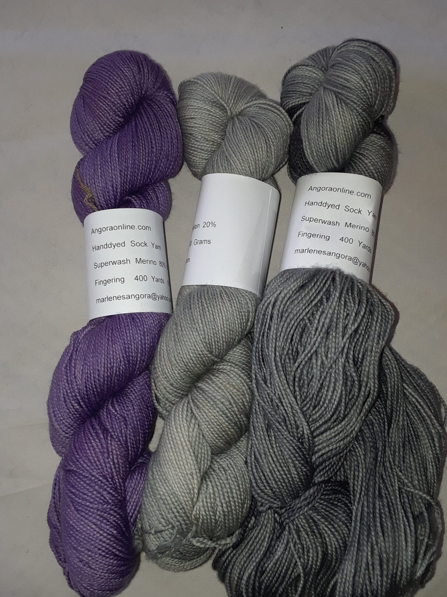 Hand dyed Yarn Shades of Gray & Plum yarn Fingering Yarn, 3 skein Set image 1