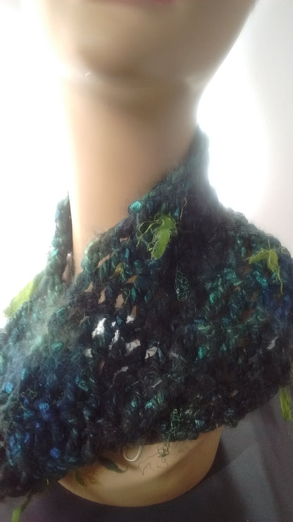 Emerald Angora Merino Cowl, Infinity Scarf Wearable Art image 2