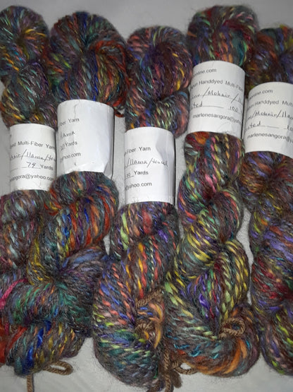 Handspun Yarn Hand dyed wool/ Llama/ mohair/ tencel Yarn, worsted, 100 yd image 1