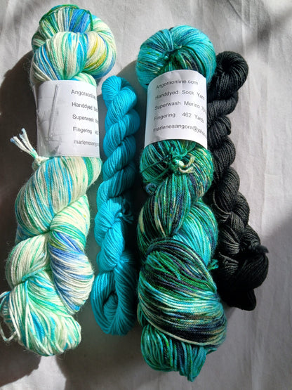 Hand Dyed Variegated Yarn, Sock Yarn Set, Hand Painted, Superwash Merino Nylon Fingering Weight 100g & 20g mini image 1