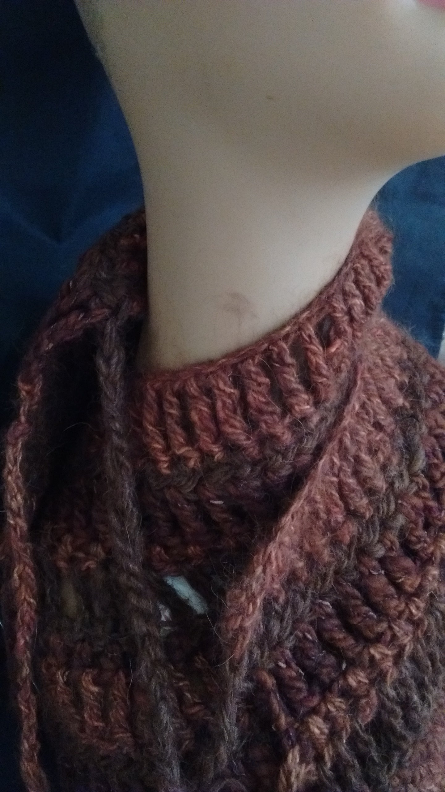 Crochet Wool Angora Alpaca Scarf Collar in dark brown image 2