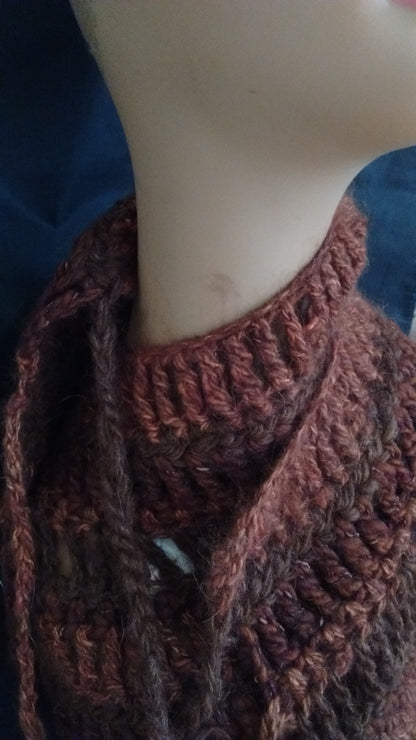 Crochet Wool Angora Alpaca Scarf Collar in dark brown image 2