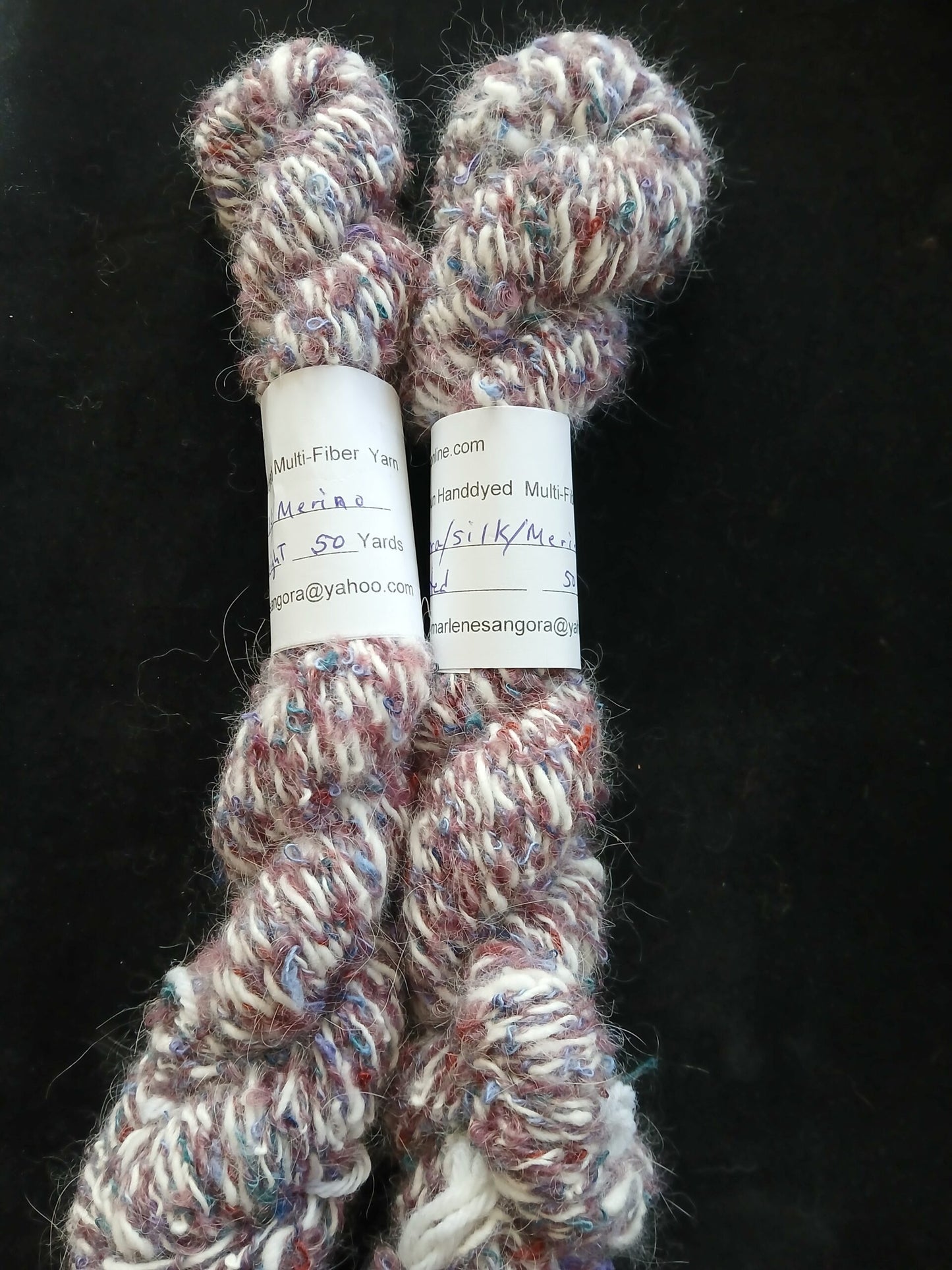Handspun White Angora plied with a cotton boucle thread Yarn, Worsted image 3