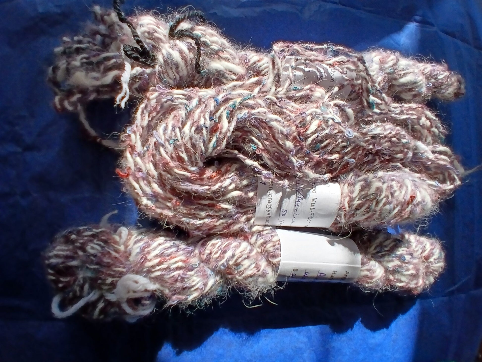 Handspun White Angora plied with a cotton boucle thread Yarn, Worsted image 2