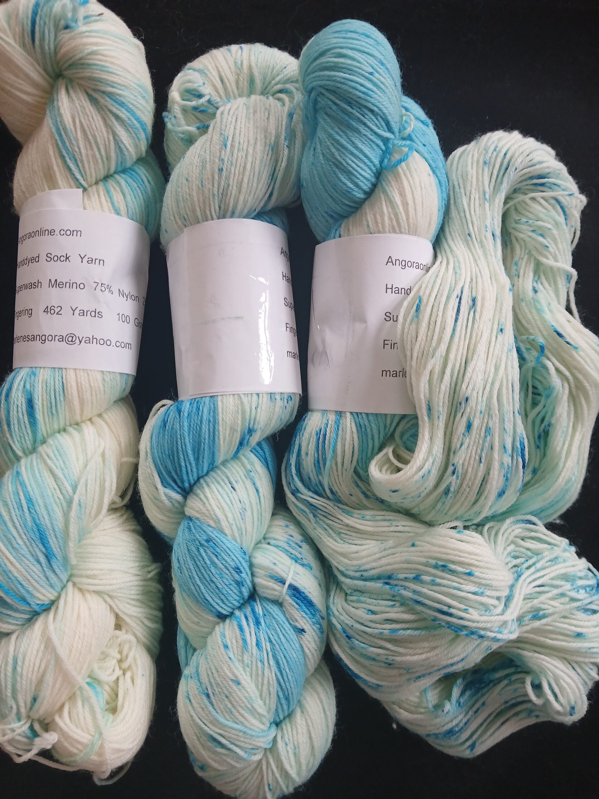 Hand Dyed Speckled Yarn, Turquoise blue, SW Merino Nylon Fingering image 2