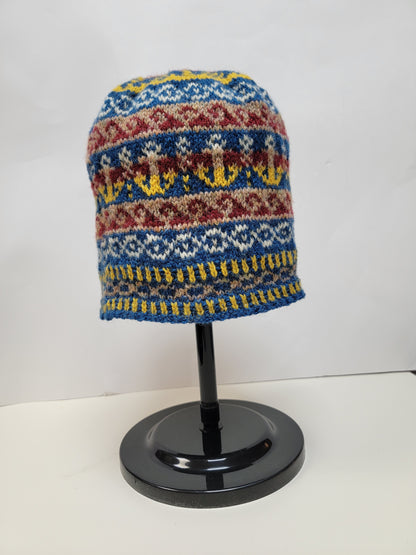 Handknit 100% Wool Soft Colorwork Hat, Timeless Style
