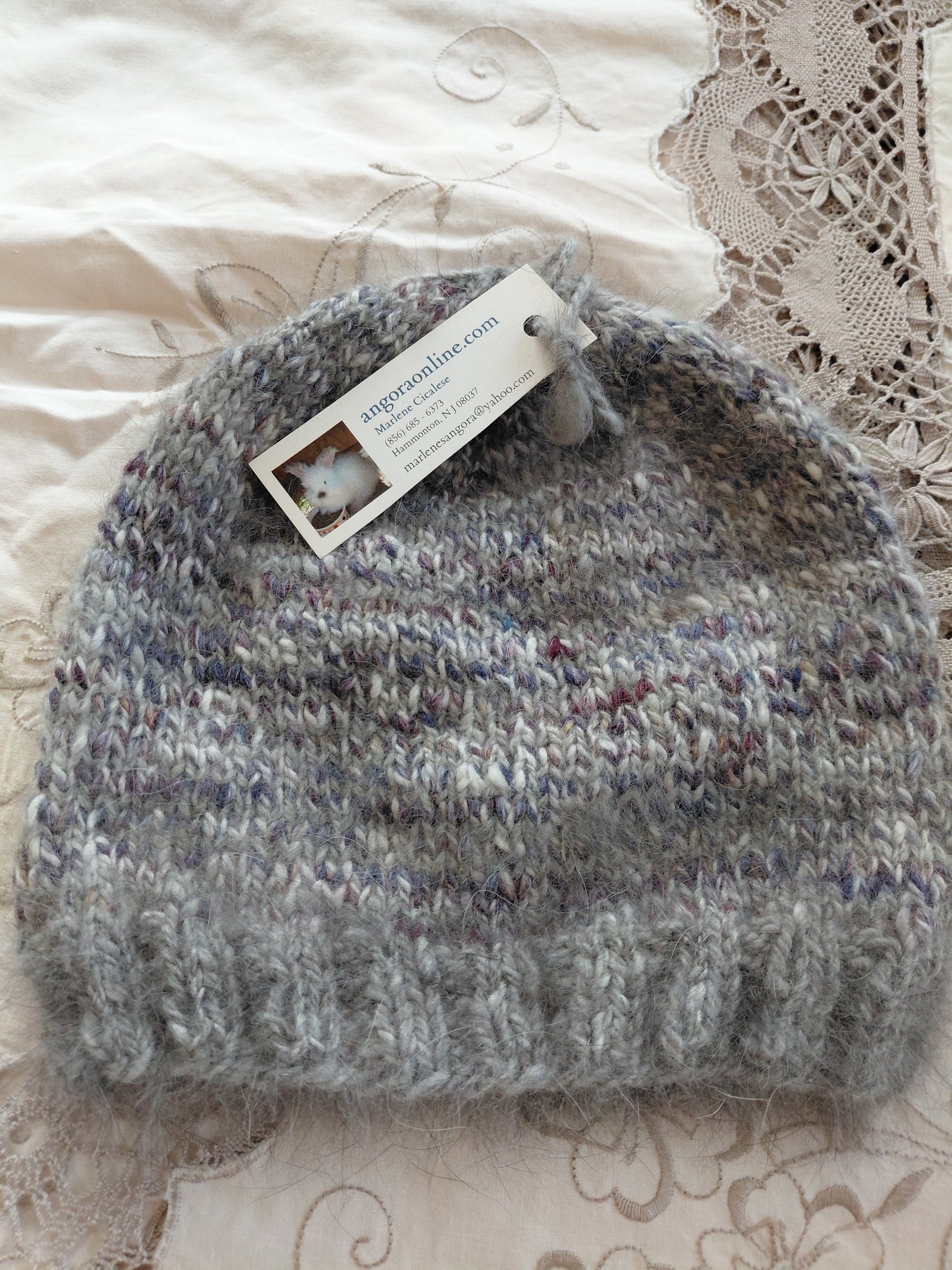 Natural Black Angora Rabbit Hat – Hand-Knit 100% Angora