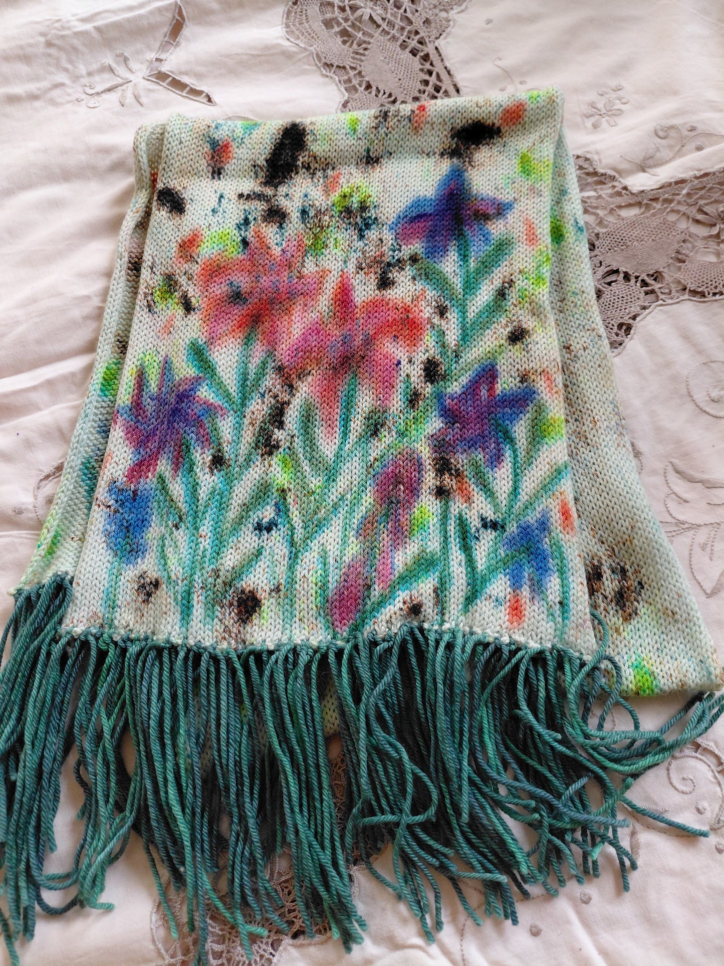 Hand Painted Merino Scarf - Floral Garden