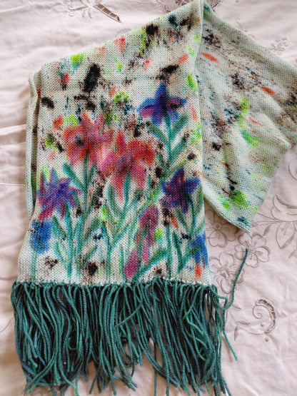 Hand Painted Merino Scarf - Floral Garden