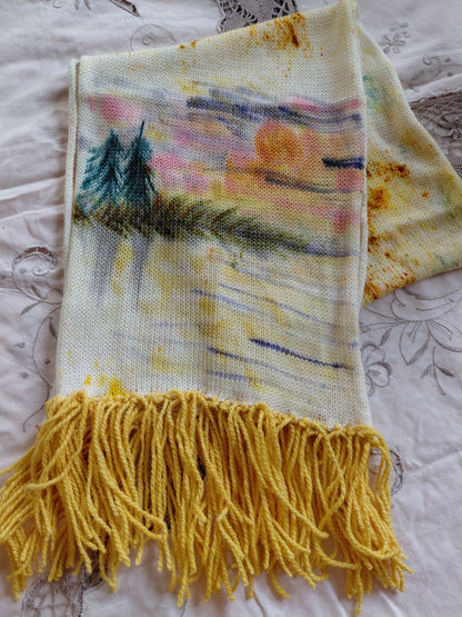Hand Painted Merino Scarf - Lakes edge