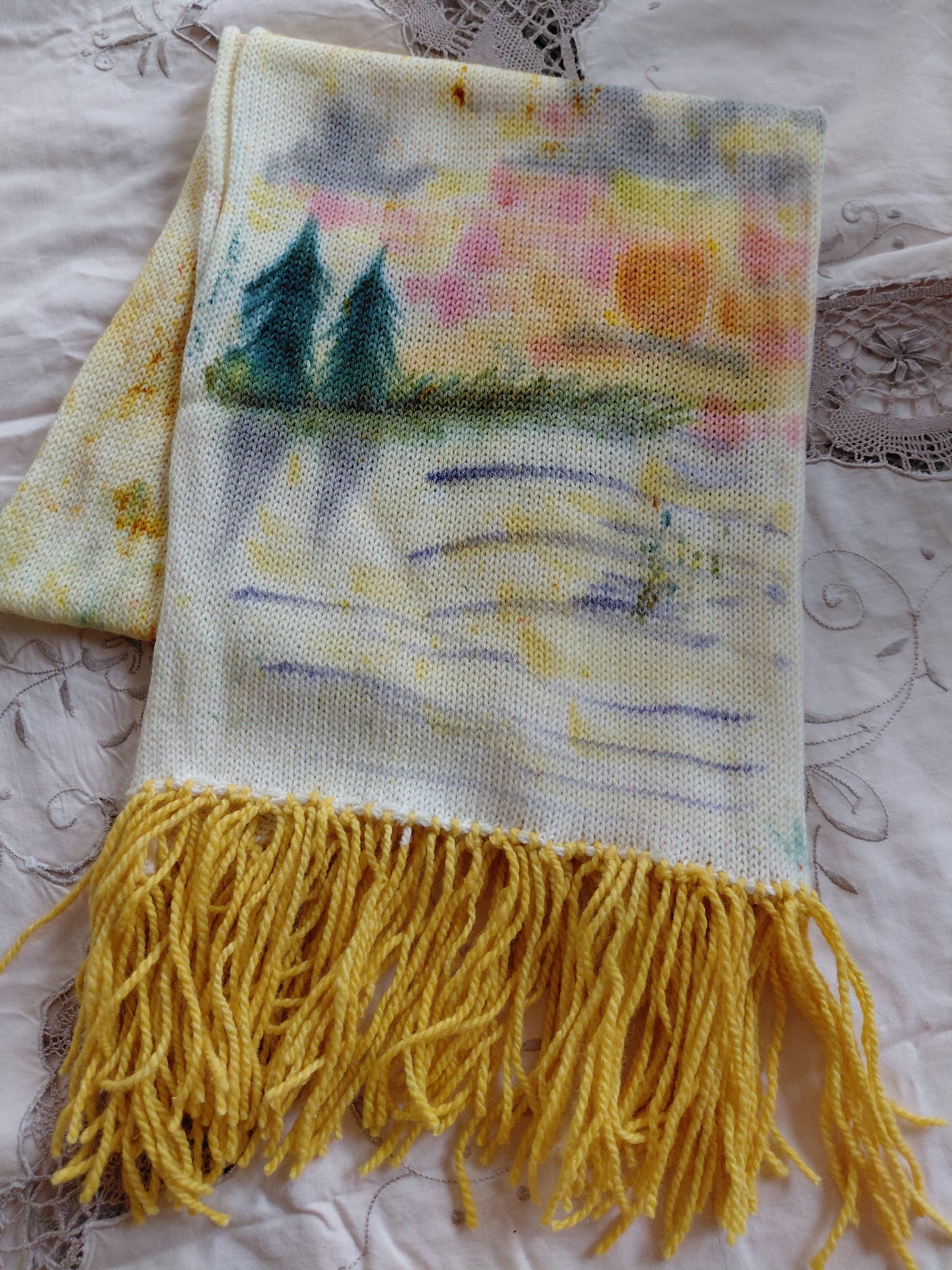 Hand Painted Merino Scarf - Lakes edge