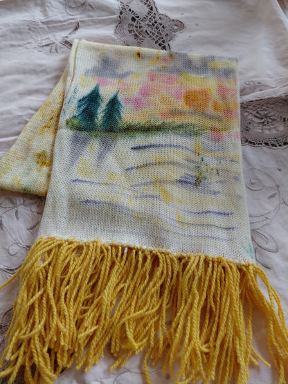 Hand Painted Merino Scarf - Lakes edge