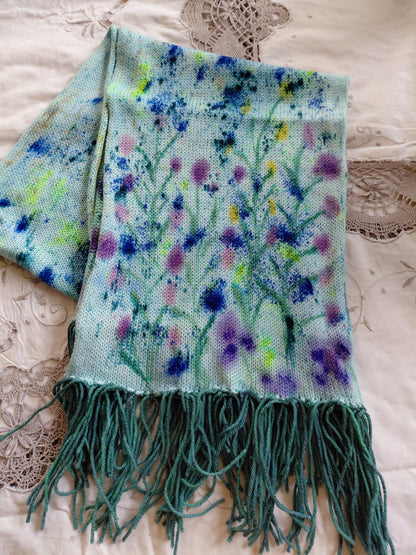 Hand Painted Merino Scarf - Floral Garden