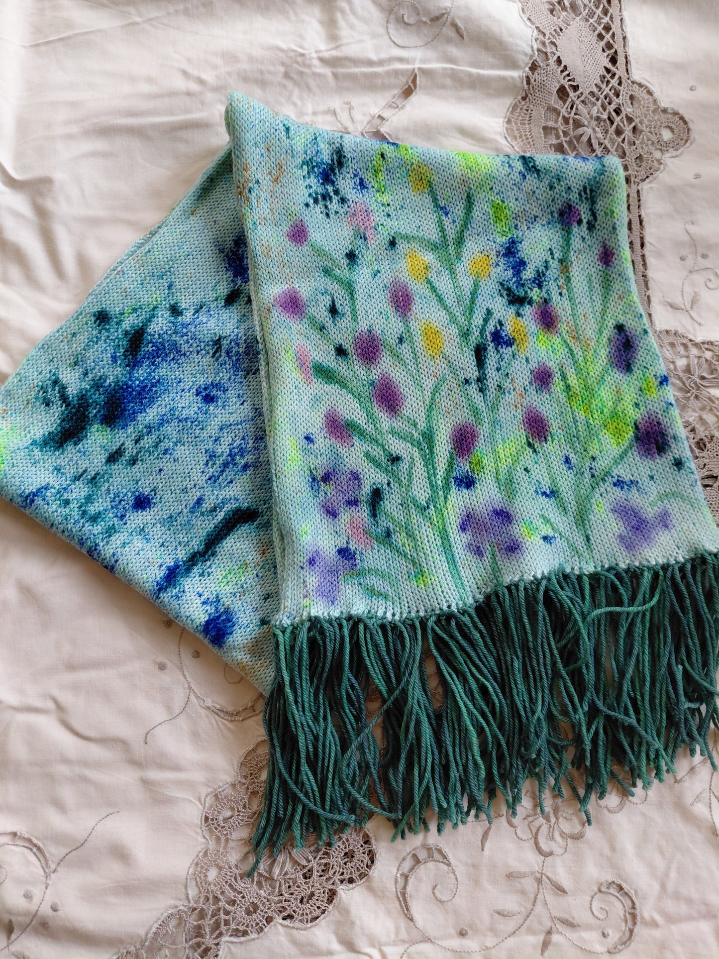Hand Painted Merino Scarf - Floral Garden