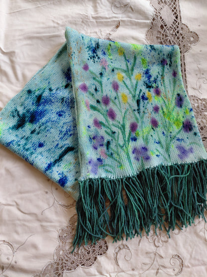 Hand Painted Merino Scarf - Floral Garden