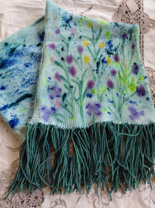 Hand Painted Merino Scarf - Floral Garden