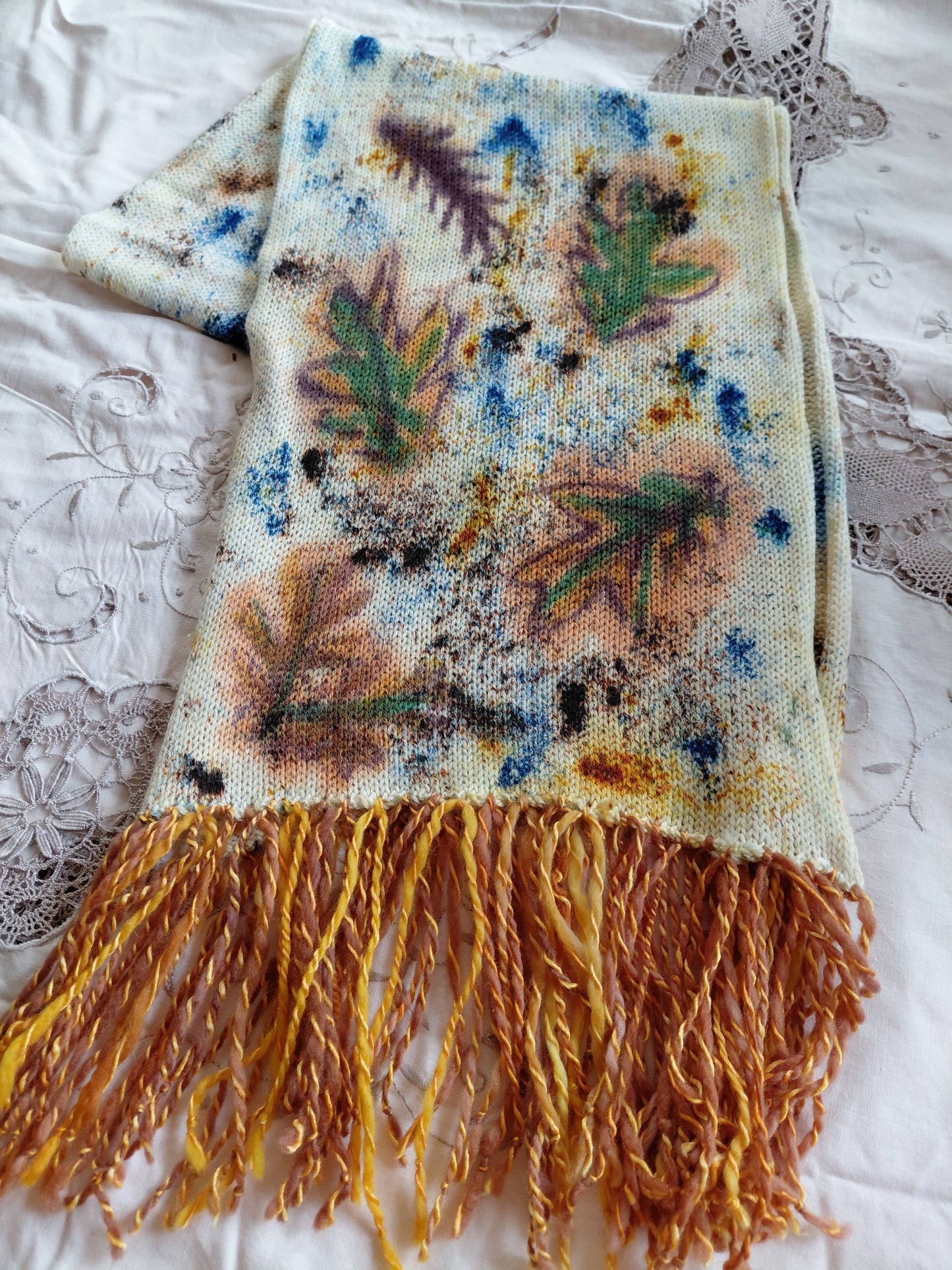 Hand Painted Merino Scarf - Falling Autumn Leaves