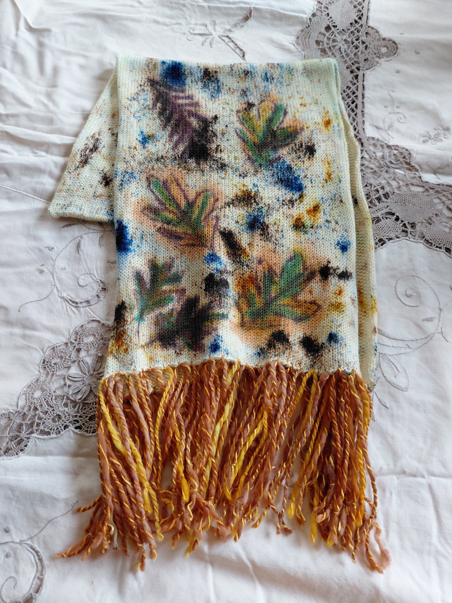 Hand Painted Merino Scarf - Falling Autumn Leaves