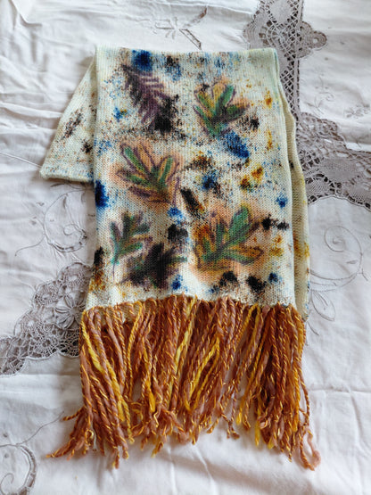 Hand Painted Merino Scarf - Falling Autumn Leaves