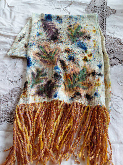 Hand Painted Merino Scarf - Falling Autumn Leaves