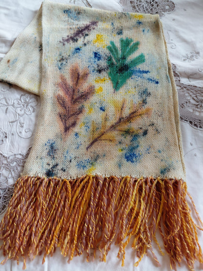 Hand Painted Merino Scarf - Autumn Oak Leaves