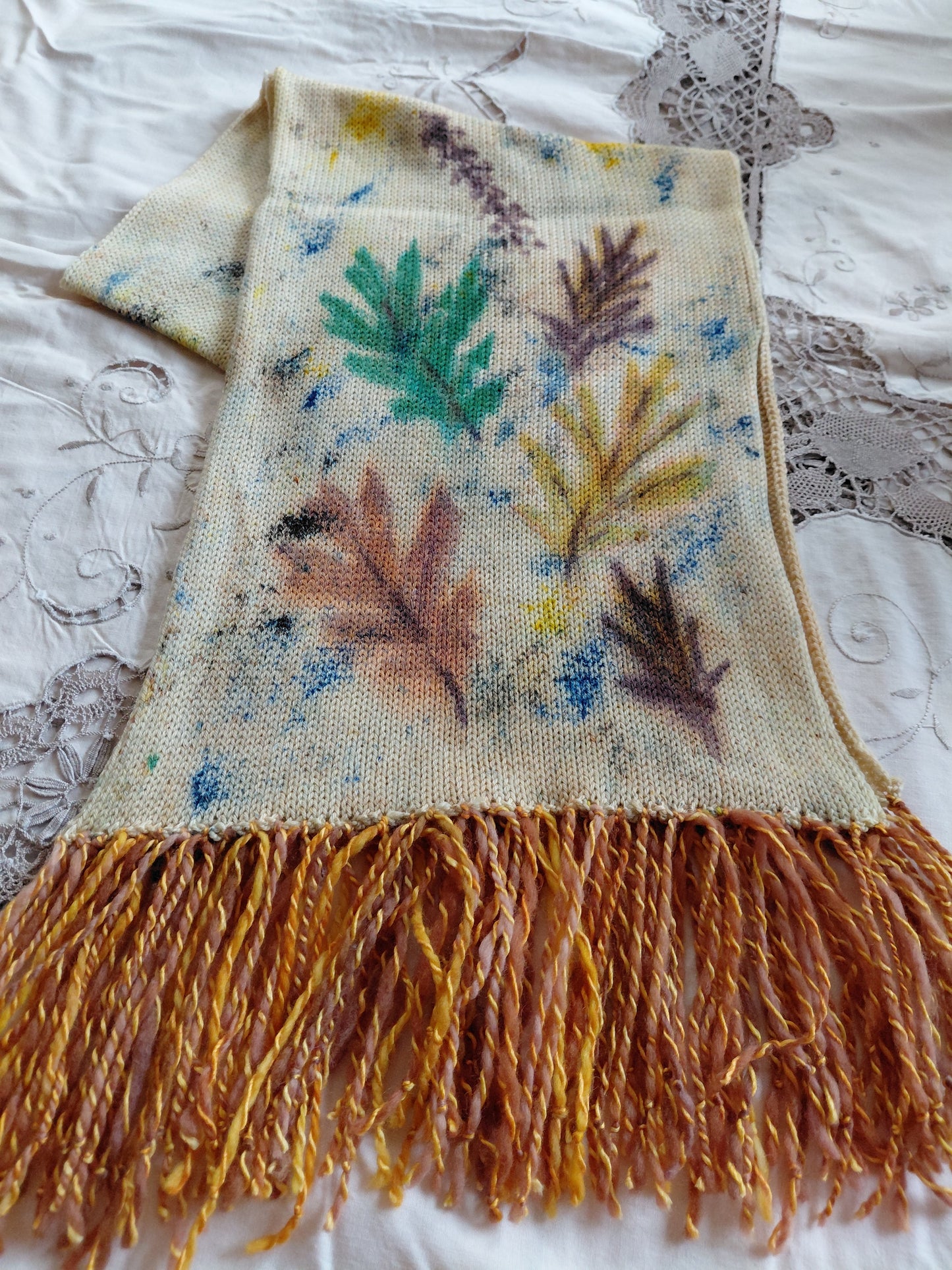 Hand Painted Merino Scarf - Autumn Oak Leaves