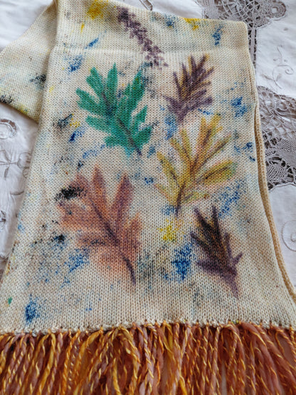 Hand Painted Merino Scarf - Autumn Oak Leaves