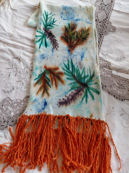Hand Painted Merino Scarf - Pine cones in Autumn
