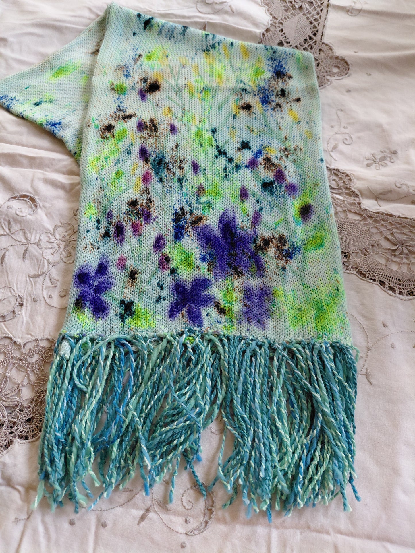 Hand Painted Merino Scarf - Floral Wild Flowers