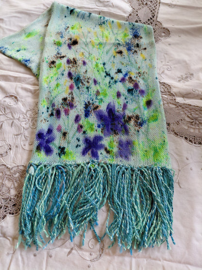 Hand Painted Merino Scarf - Floral Wild Flowers