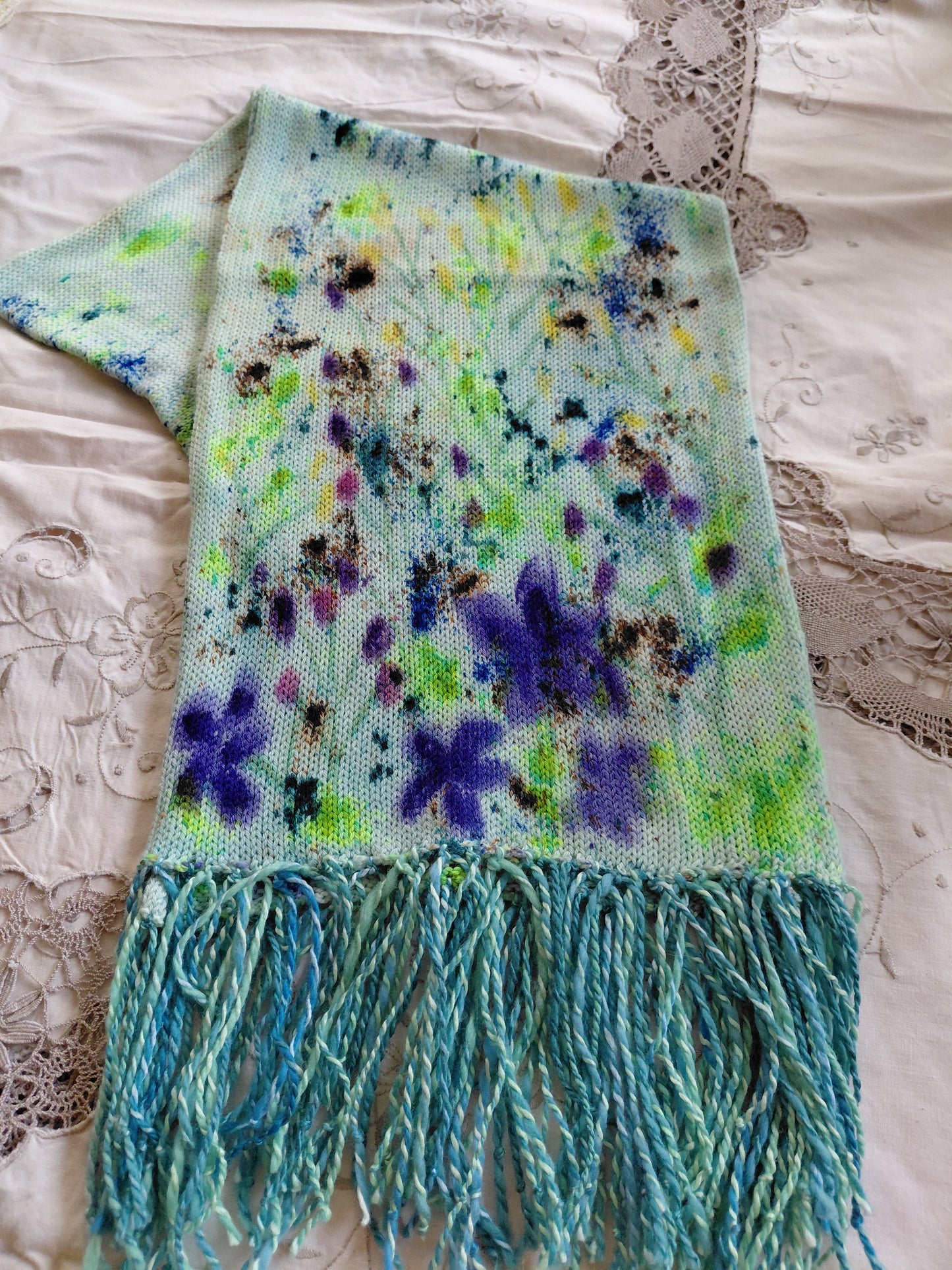 Hand Painted Merino Scarf - Floral Wild Flowers