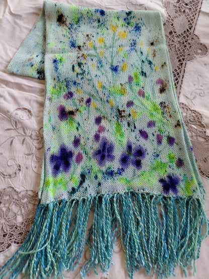 Hand Painted Merino Scarf - Floral Wild Flowers
