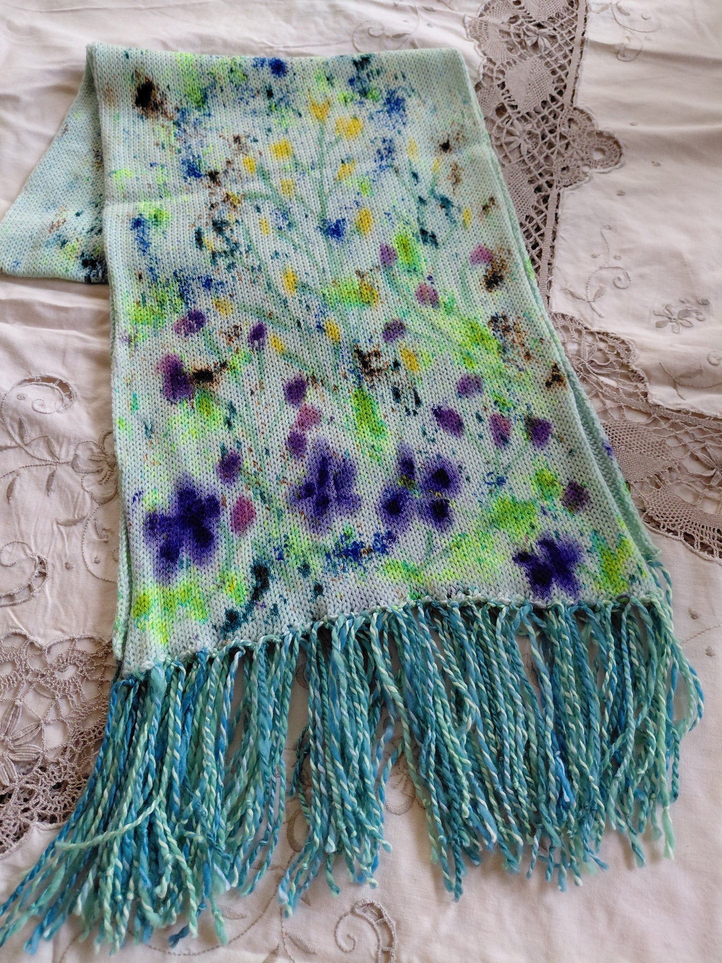 Hand Painted Merino Scarf - Floral Wild Flowers