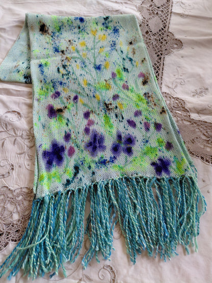 Hand Painted Merino Scarf - Floral Wild Flowers