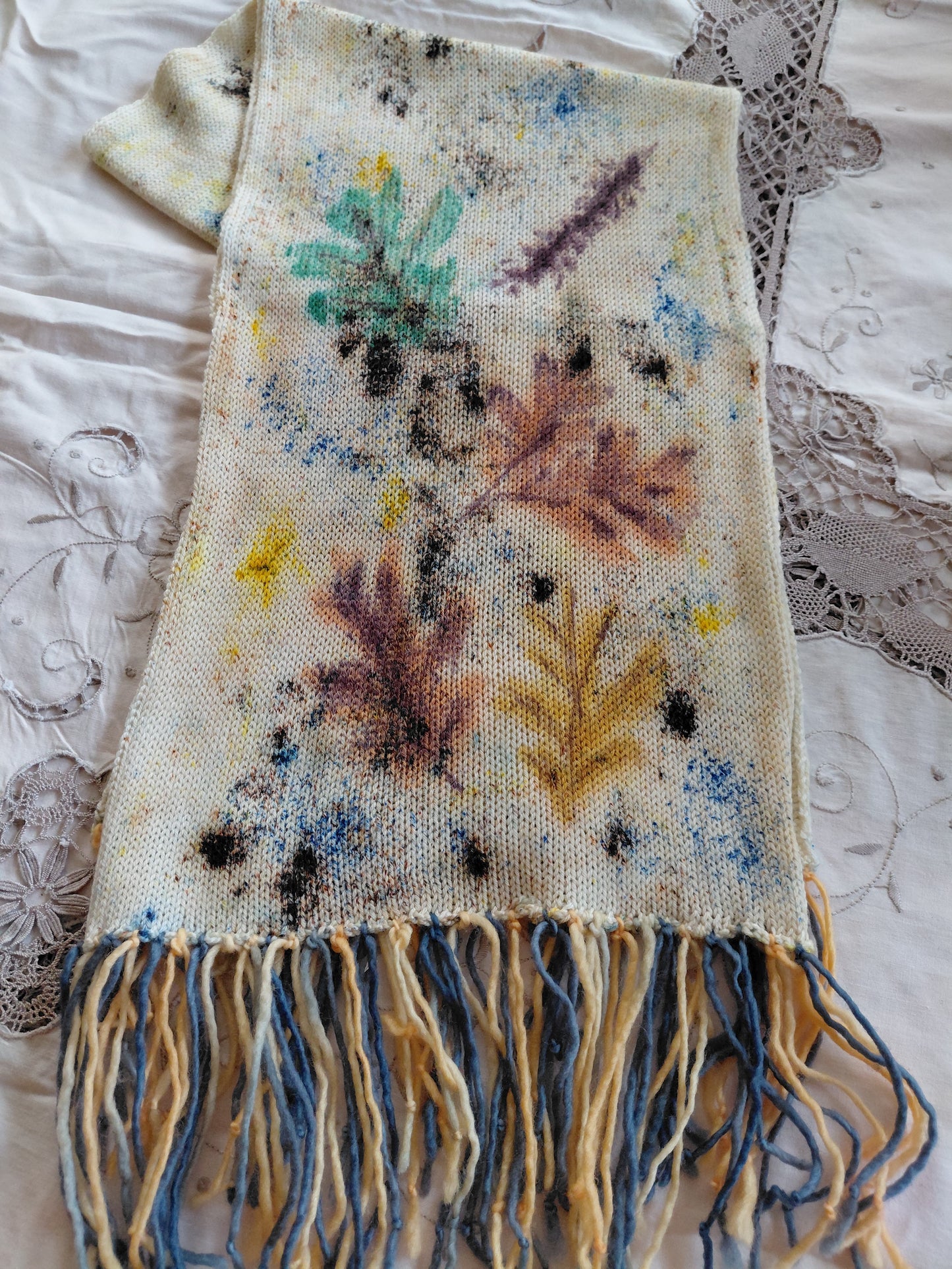 Hand Painted Merino Scarf - Fading Autumn Leaves