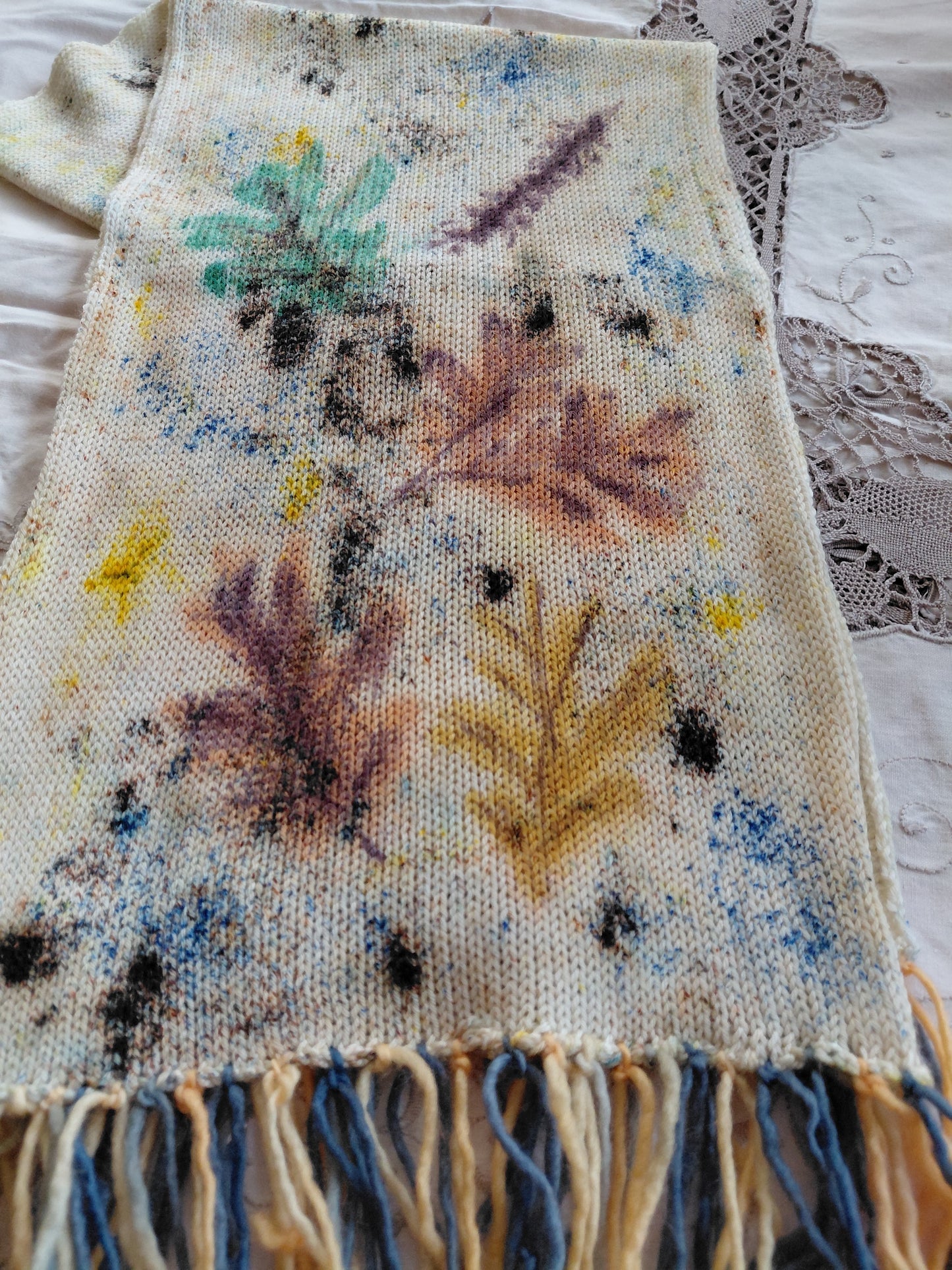 Hand Painted Merino Scarf - Fading Autumn Leaves