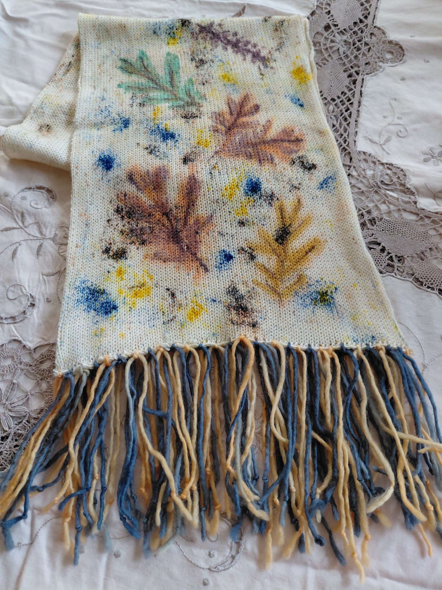 Hand Painted Merino Scarf - Fading Autumn Leaves
