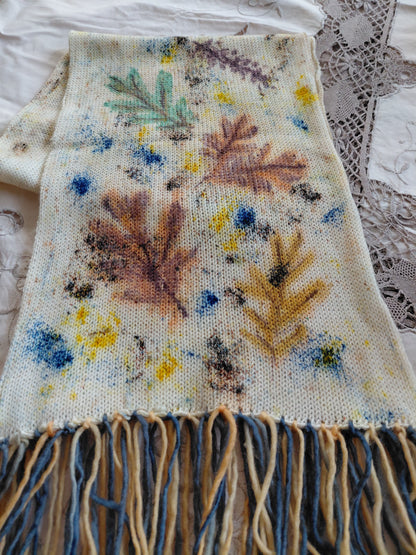 Hand Painted Merino Scarf - Fading Autumn Leaves