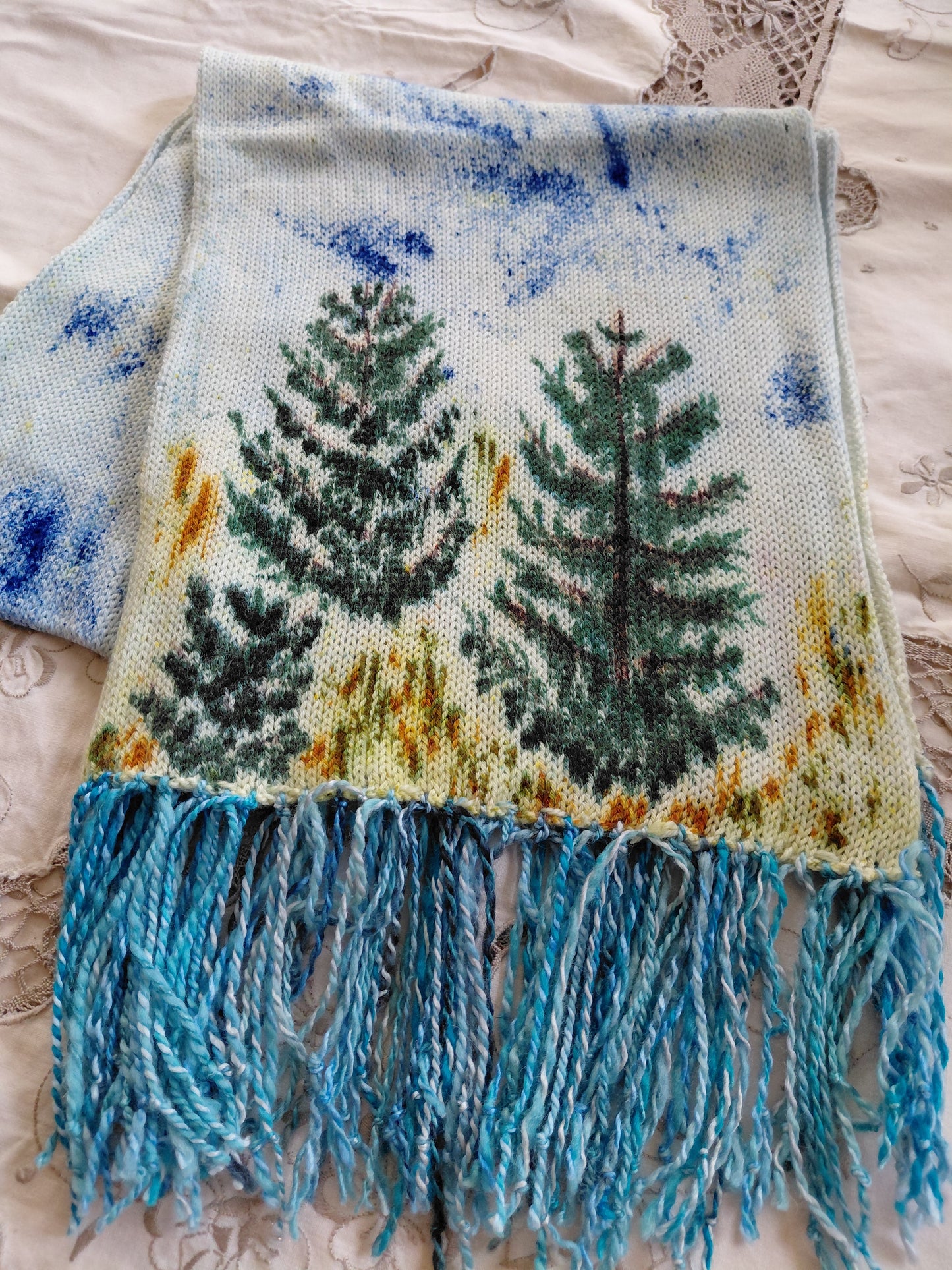 Hand Painted Merino Scarf - The Balsam Christmas Tree Farm