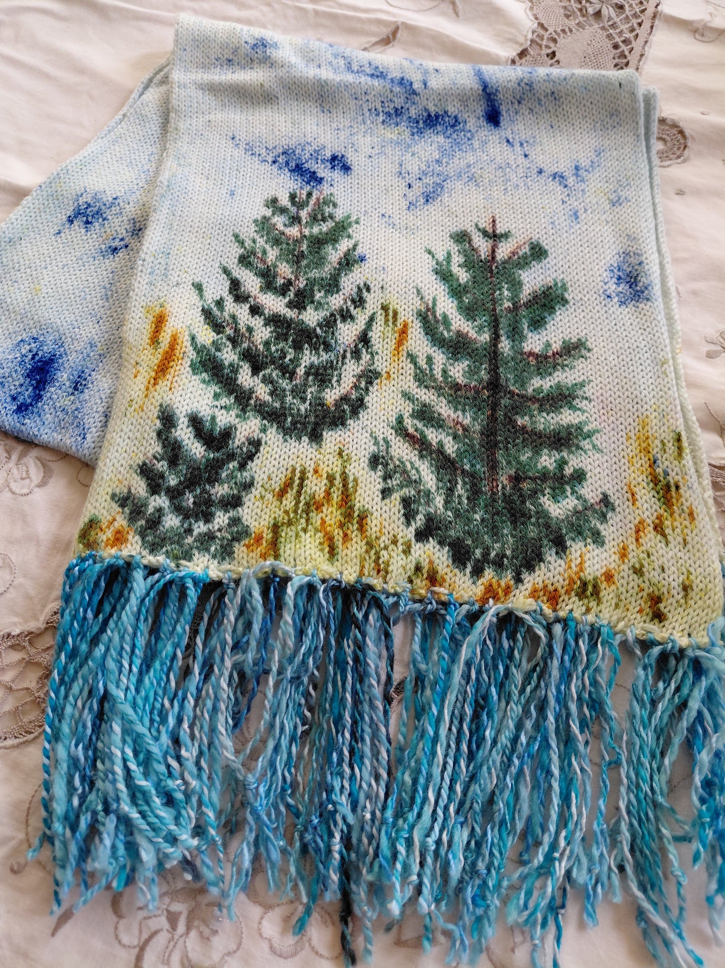 Hand Painted Merino Scarf - The Balsam Christmas Tree Farm