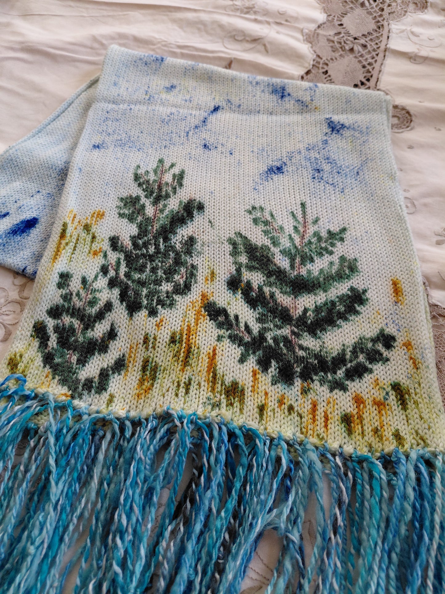 Hand Painted Merino Scarf - The Balsam Christmas Tree Farm