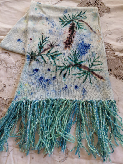 Hand Painted Merino Scarf - Pines in fall