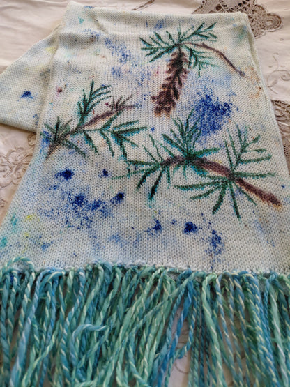 Hand Painted Merino Scarf - Pines in fall