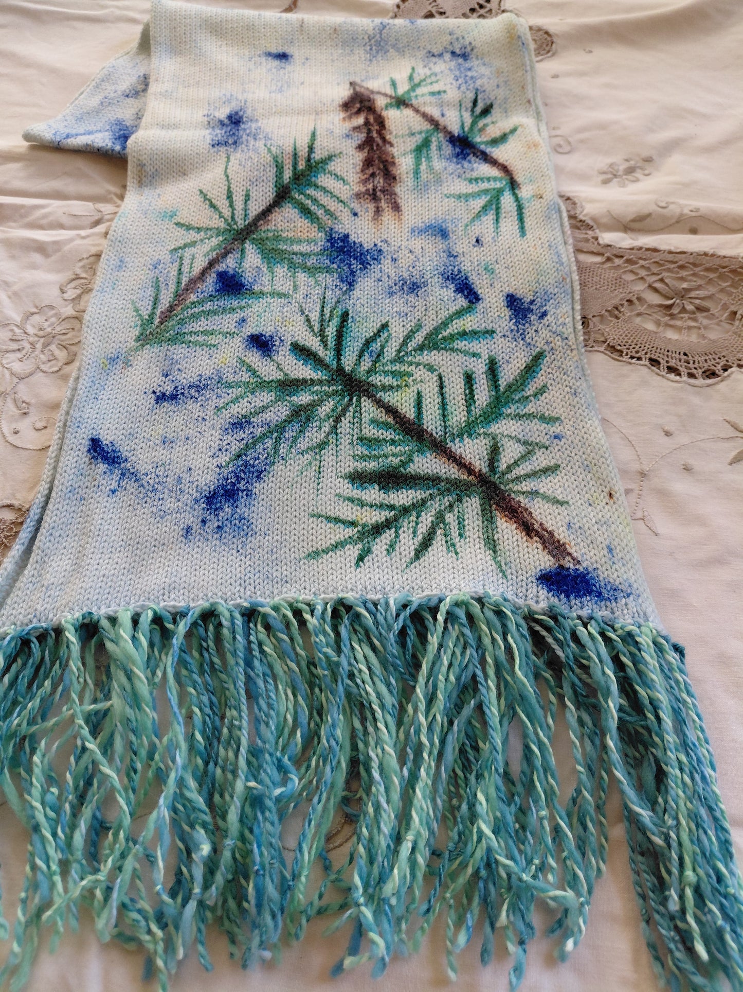Hand Painted Merino Scarf - Pines in fall