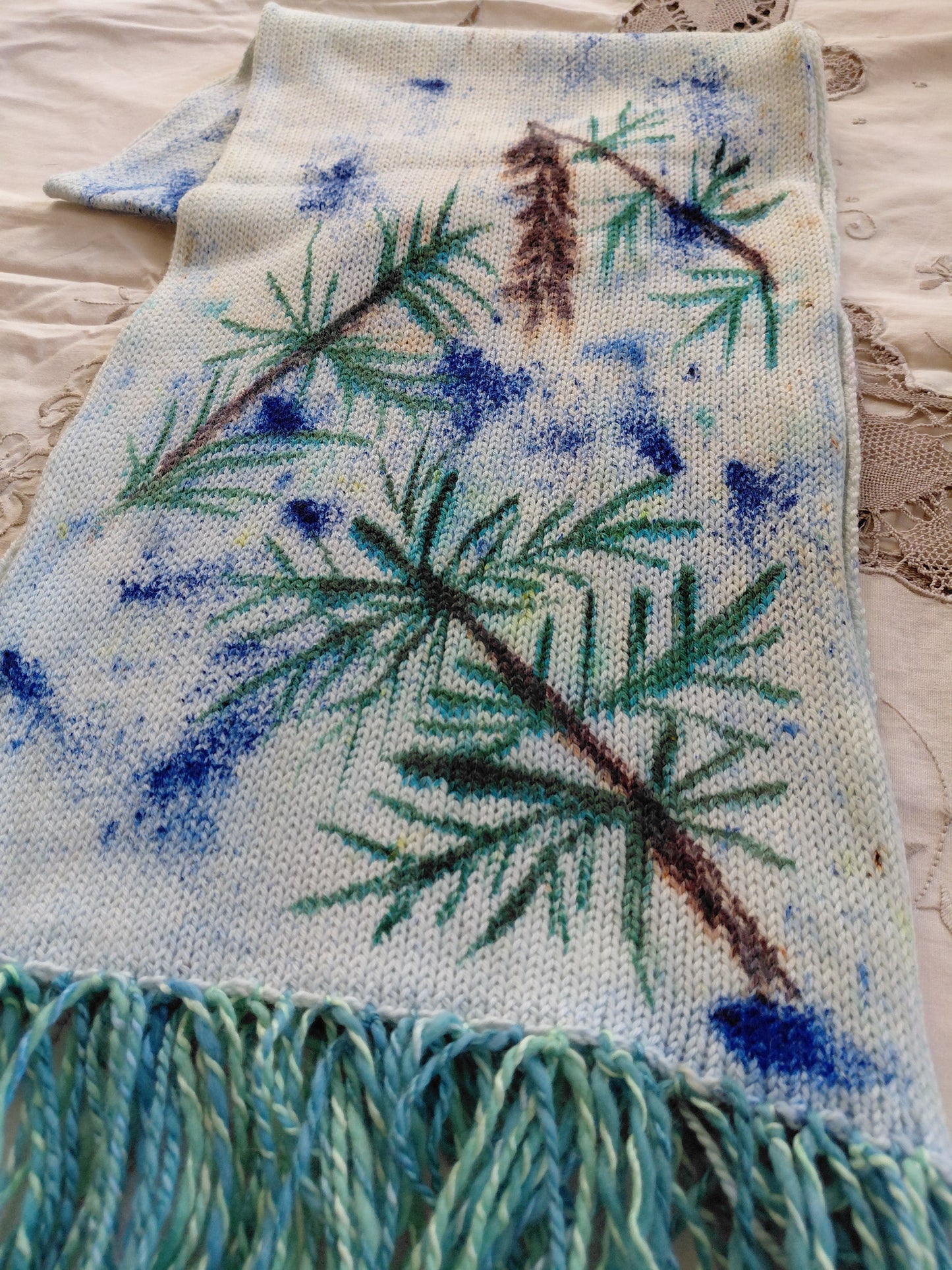 Hand Painted Merino Scarf - Pines in fall